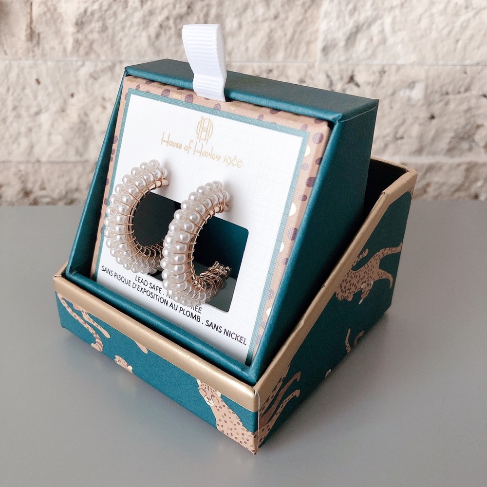 House of Harlow pearl hoop earrings NEW in BOX! Gold tone hoops